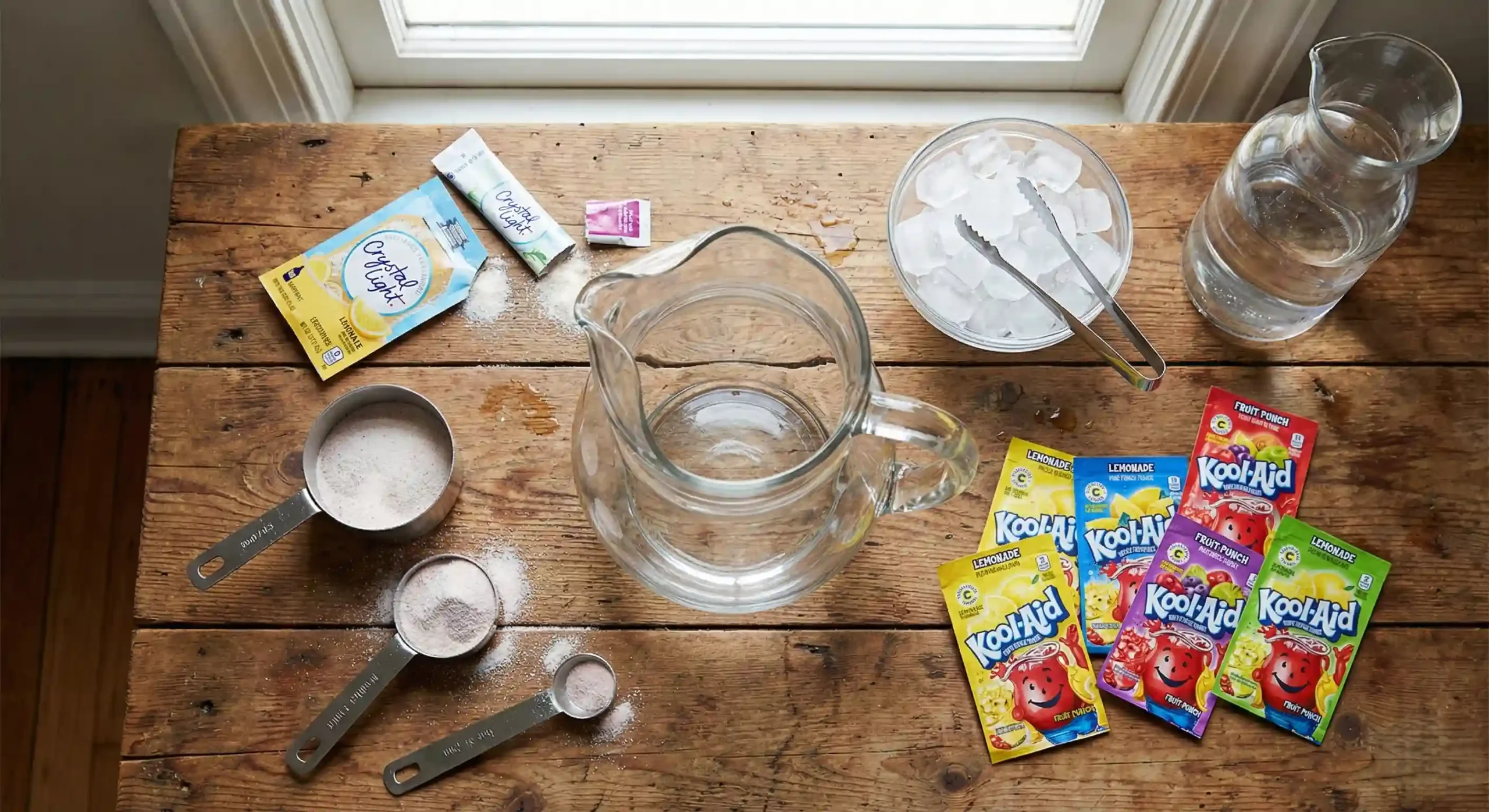 Bug juice ingredients including powdered drink mix water and ice
