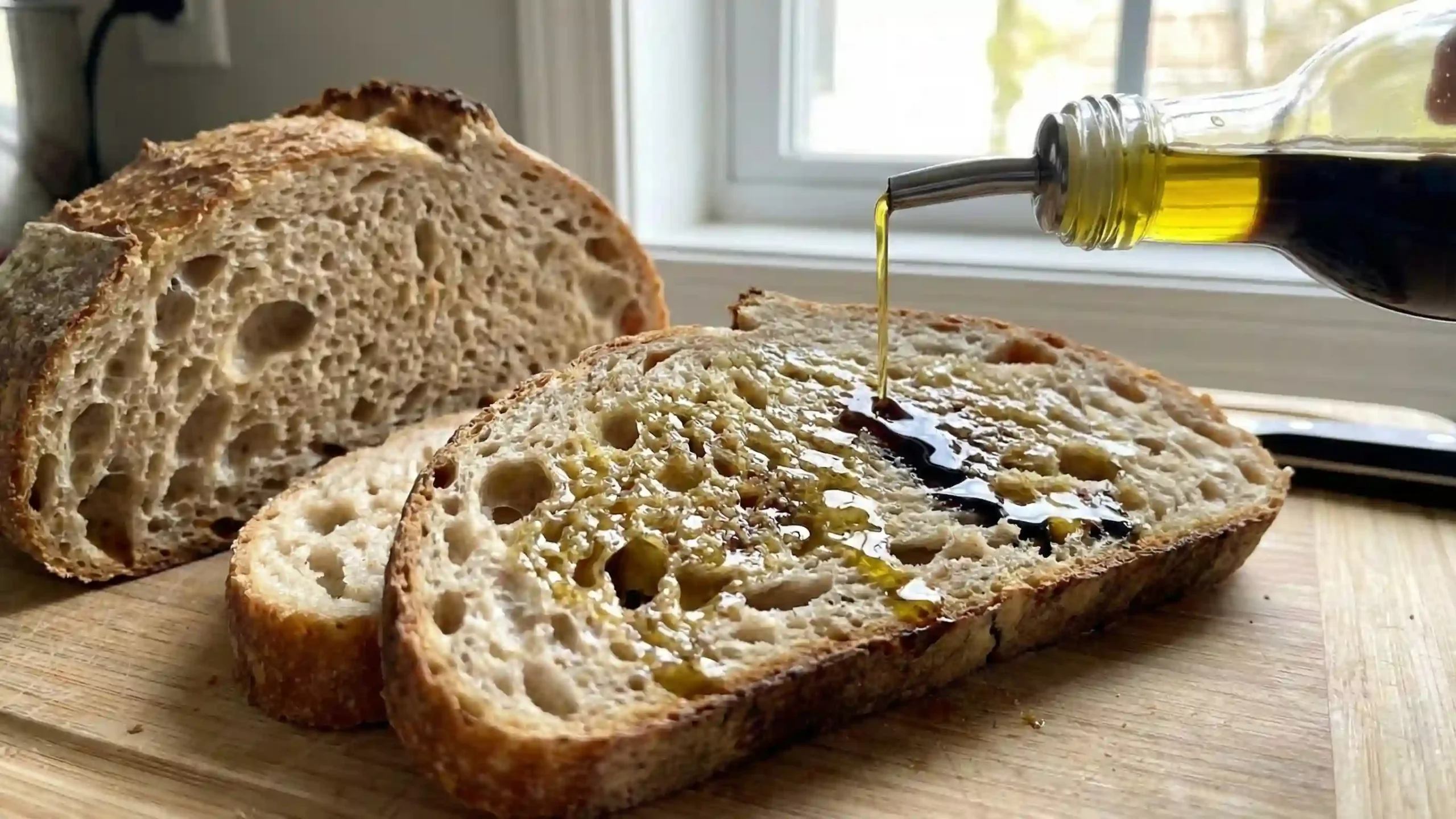 Oil and vinegar dressing soaking into sandwich bread like deli style sub oil