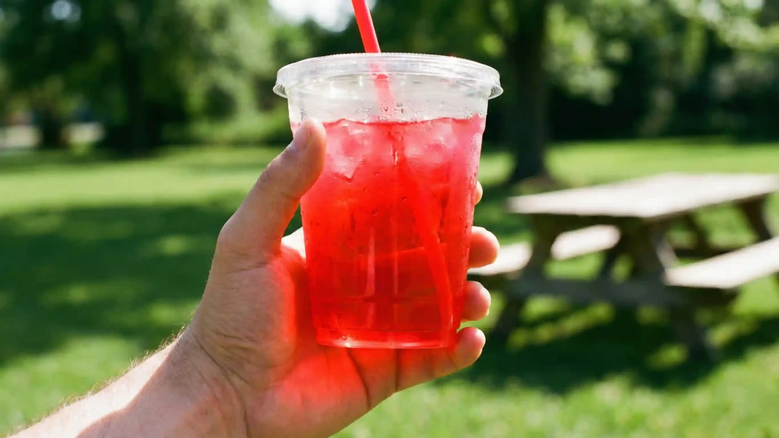 Bright colored bug juice drink showing why it gets its camp nickname