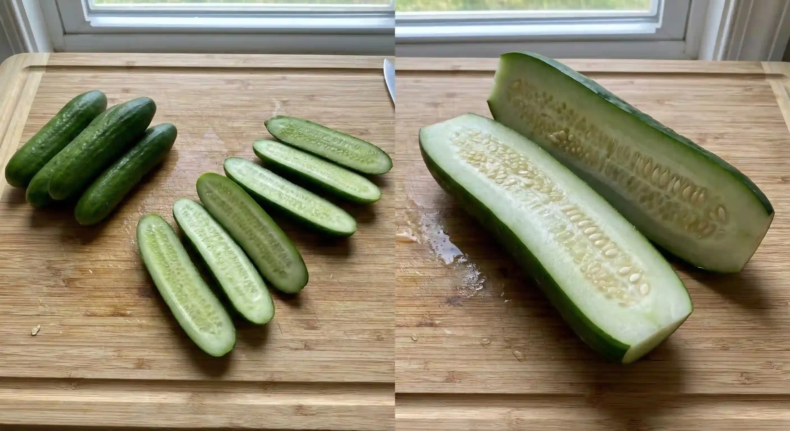 comparison of thin skinned crunchy cucumbers versus thick skinned cucumbers