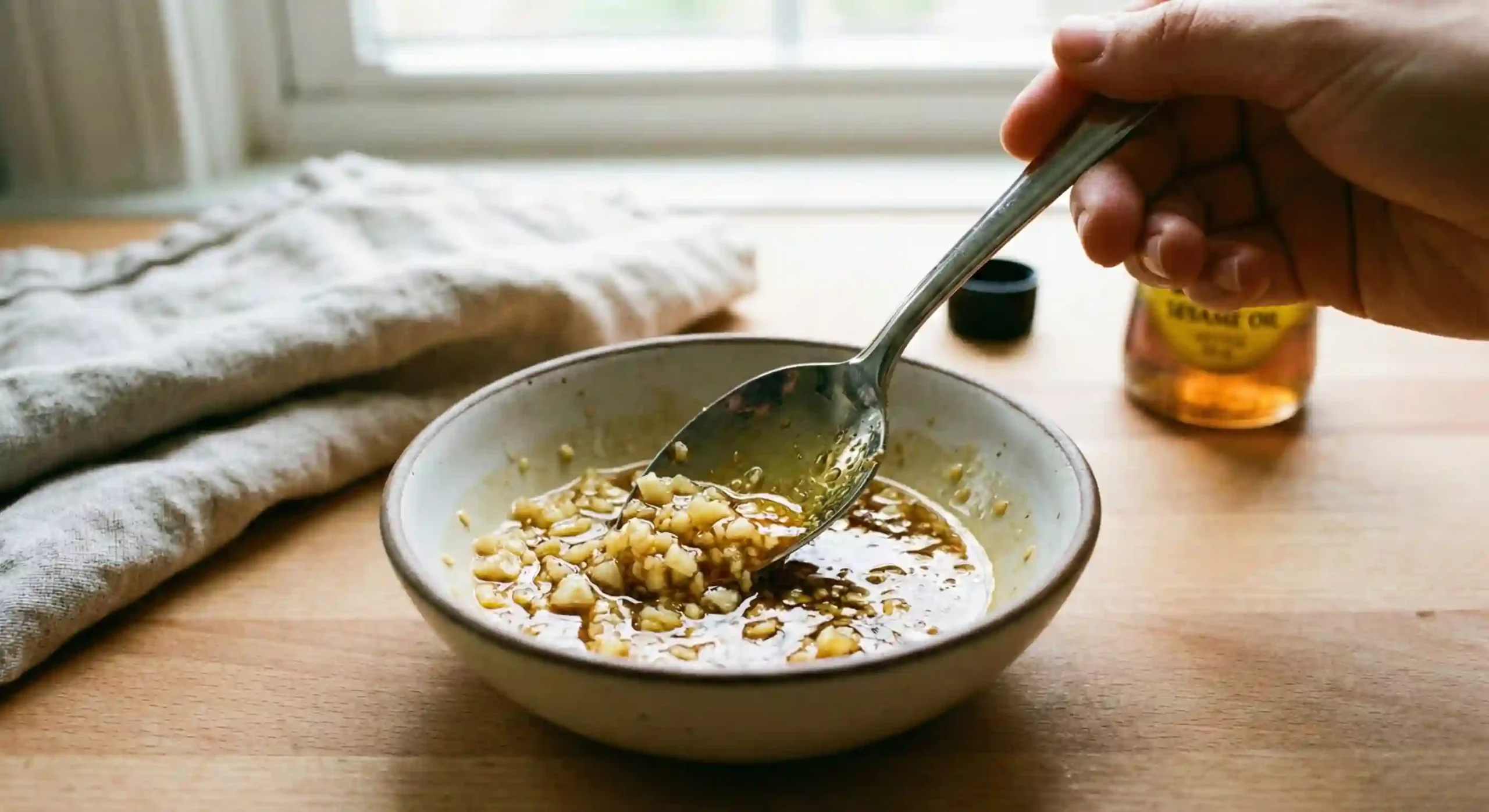 garlic sesame dressing prepared for cucumber salad