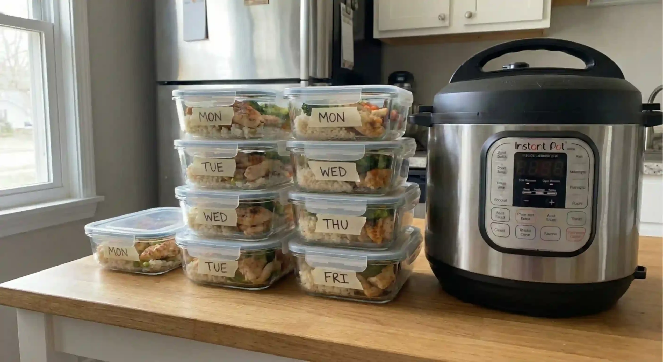 Meal prep containers with GERD-friendly Instant Pot meals