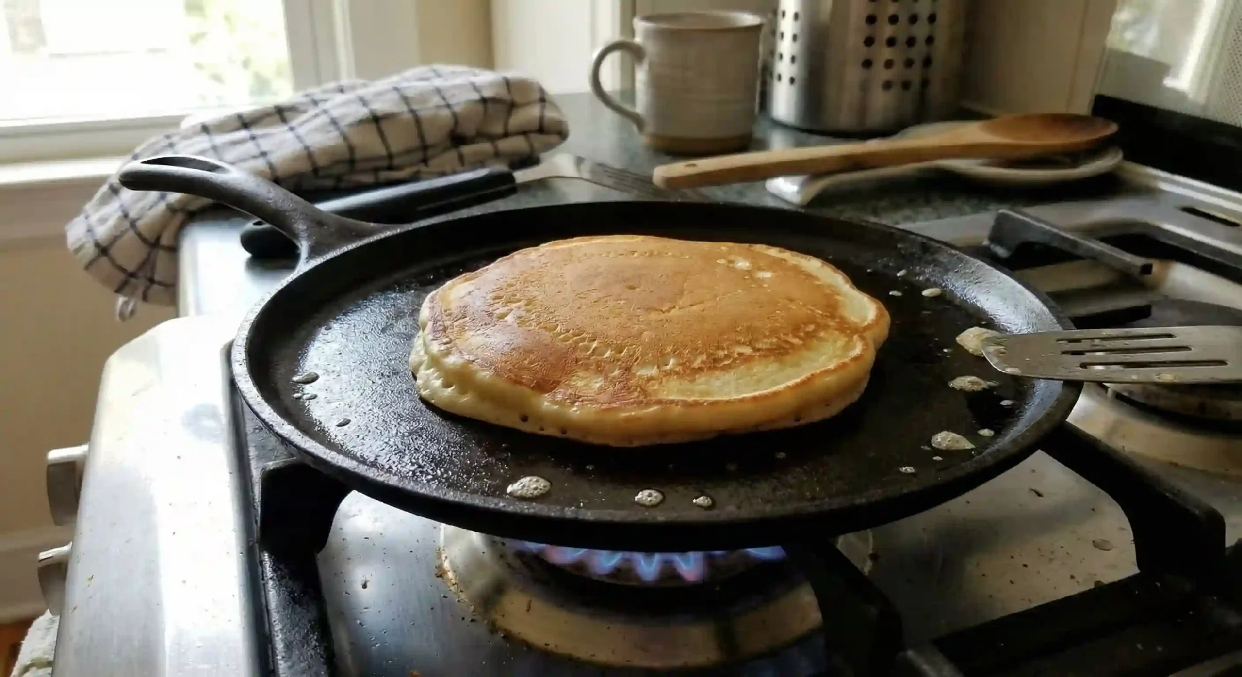 pancake cooking on low heat