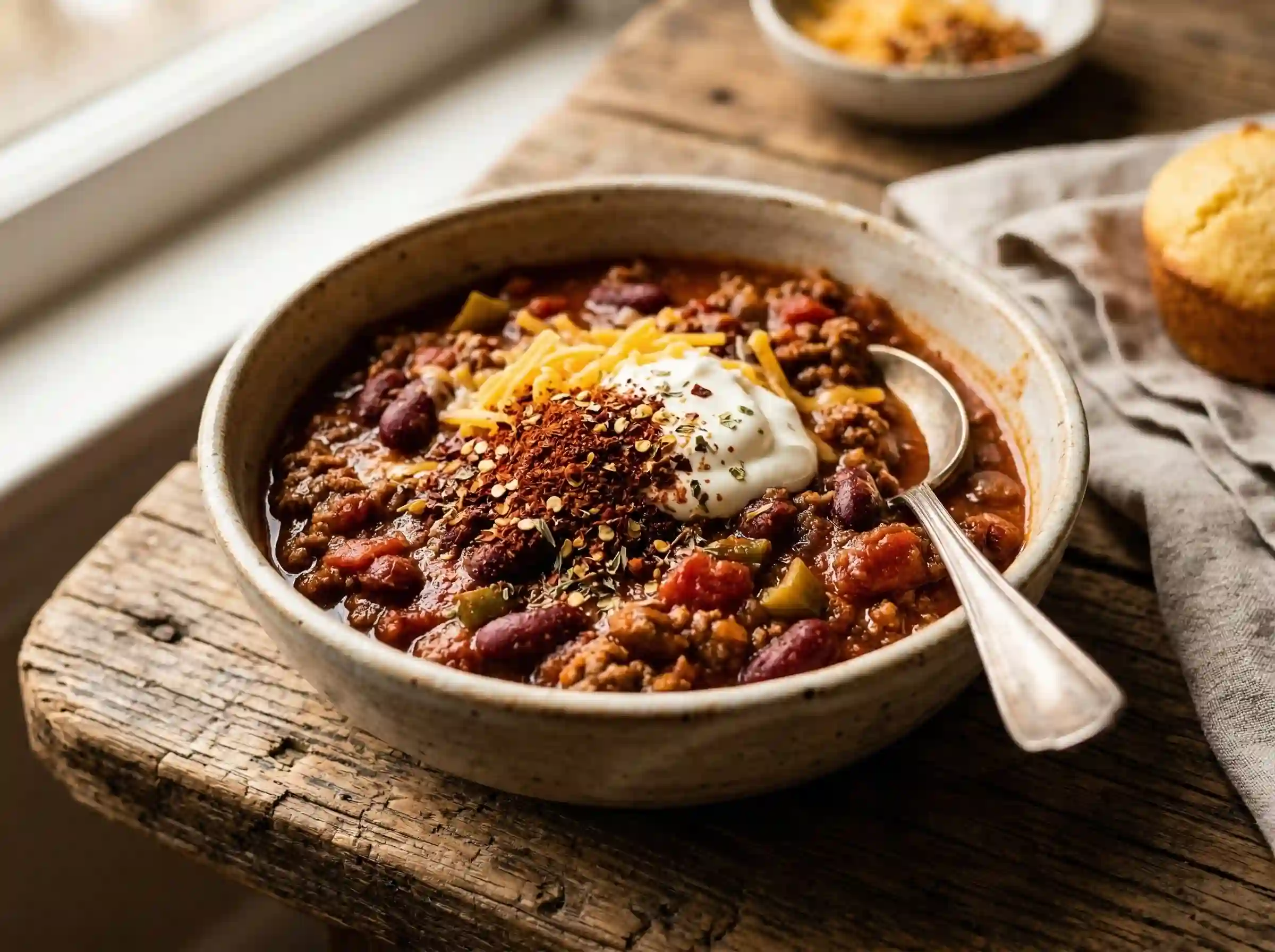 chili con carne seasoned with Fresno chili powder