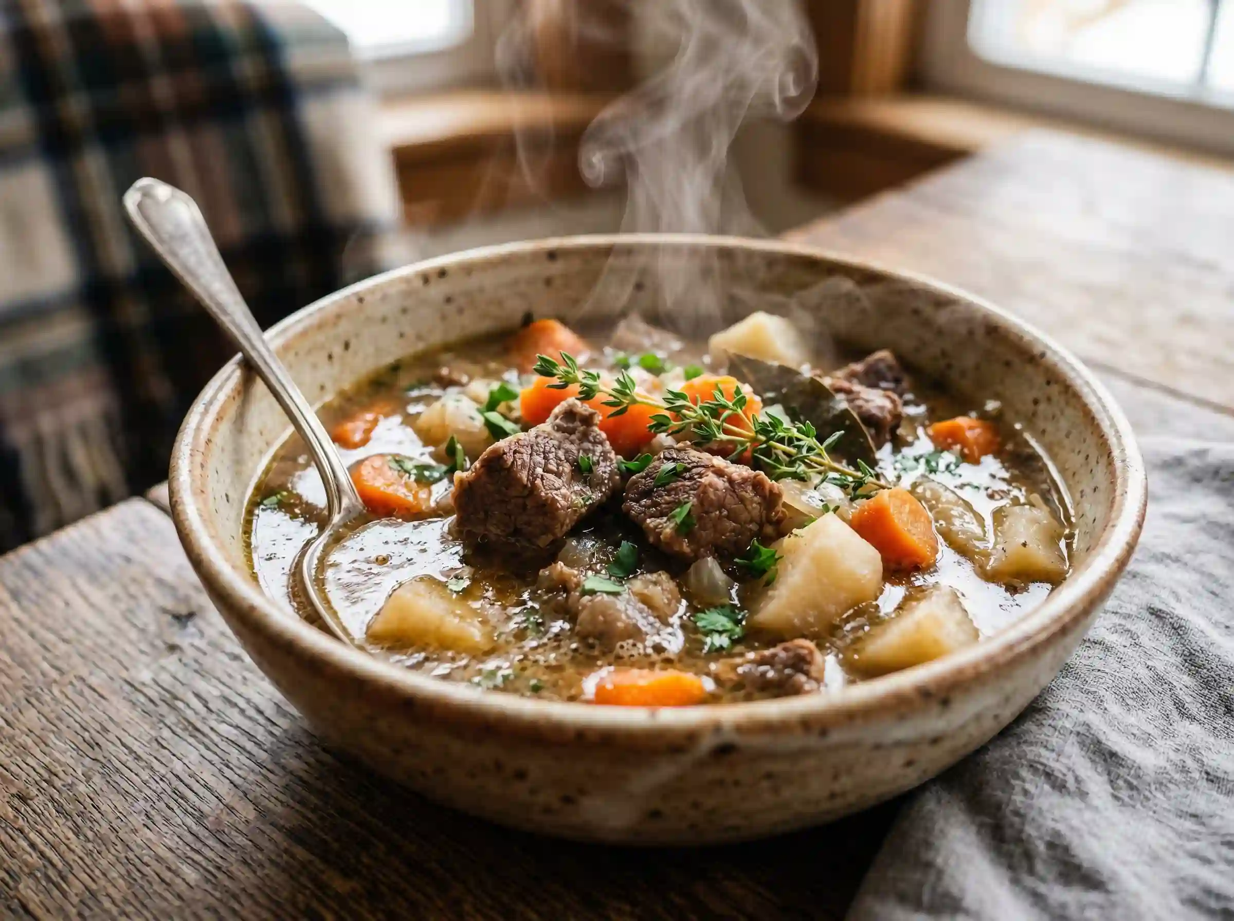 AIP Irish beef stew with white sweet potatoes carrots and bone broth