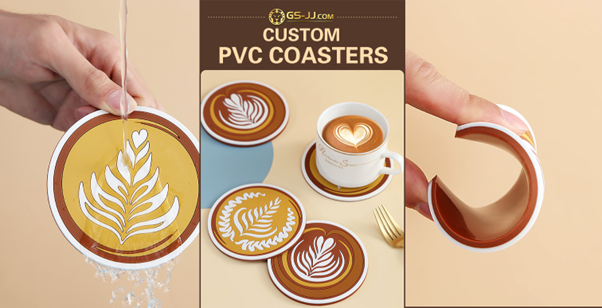 Custom PVC coasters with coffee latte art design, stylish tableware accessory for drinks - recipe justalittlebite