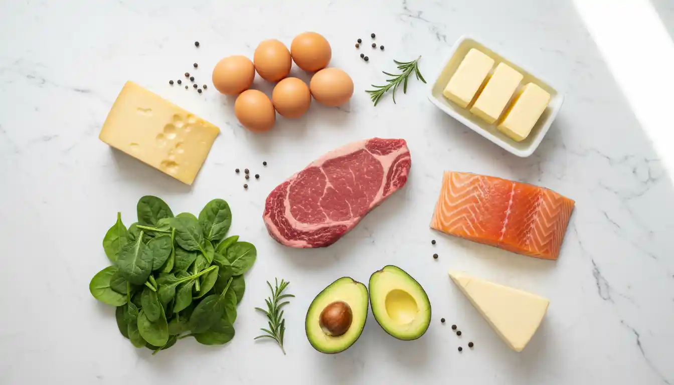 The Ketovore grocery list includes animal proteins, healthy fats, dairy, and low-carb vegetables.