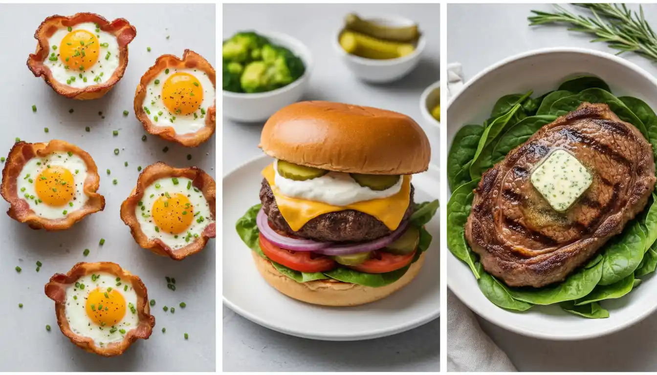 Ketovore breakfast, lunch, and dinner recipes are a collage of animal-based meals for a low-carb lifestyle.