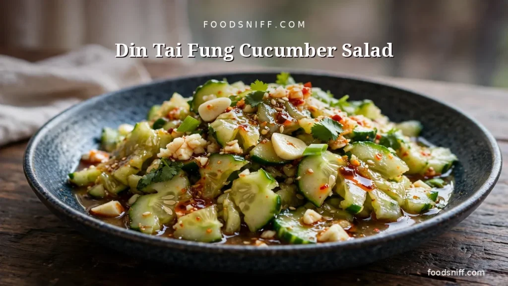 Din Tai Fung cucumber salad in a bowl with garlic and chili oil