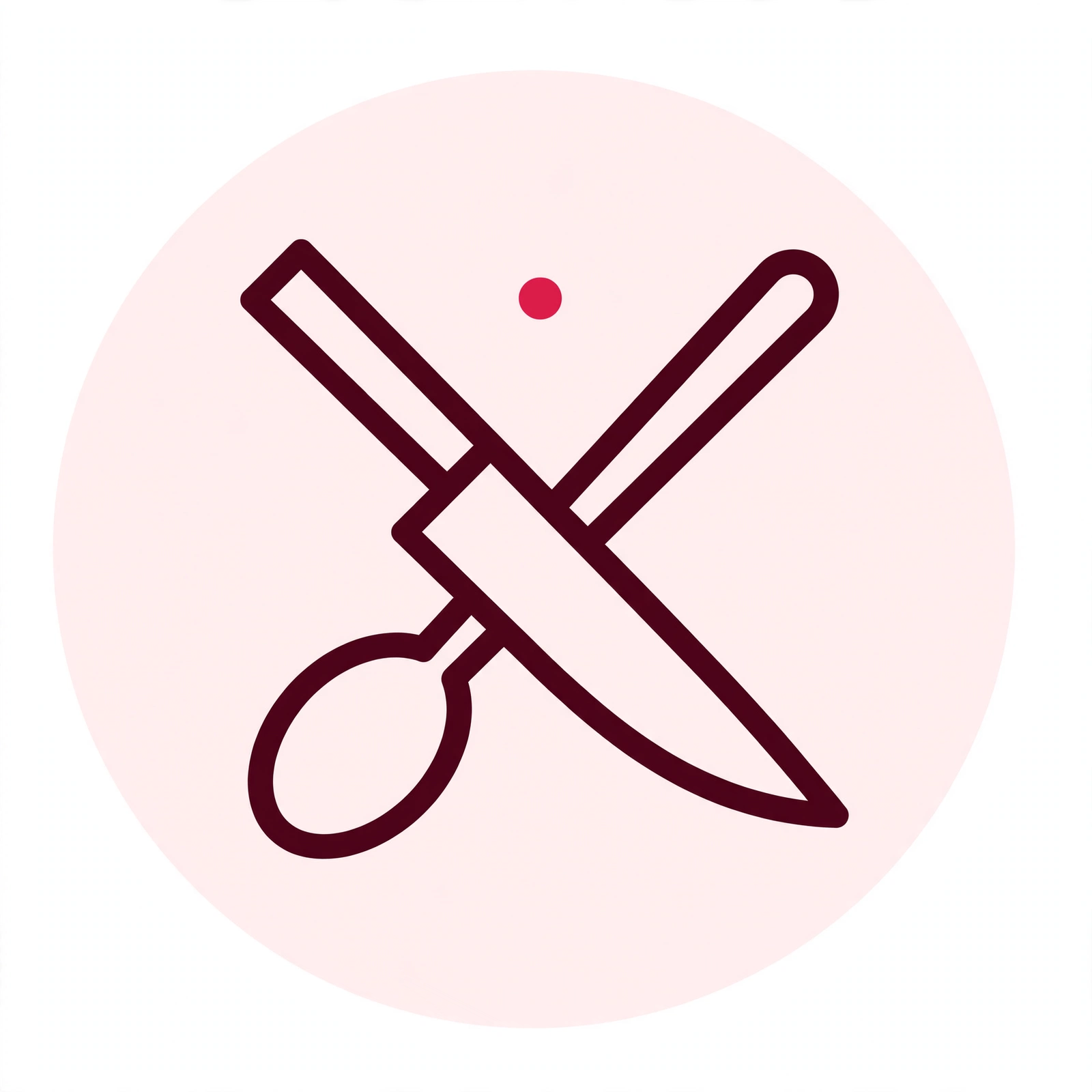 Crossed chef knife and wooden spoon line icon for cooking tips and equipment category