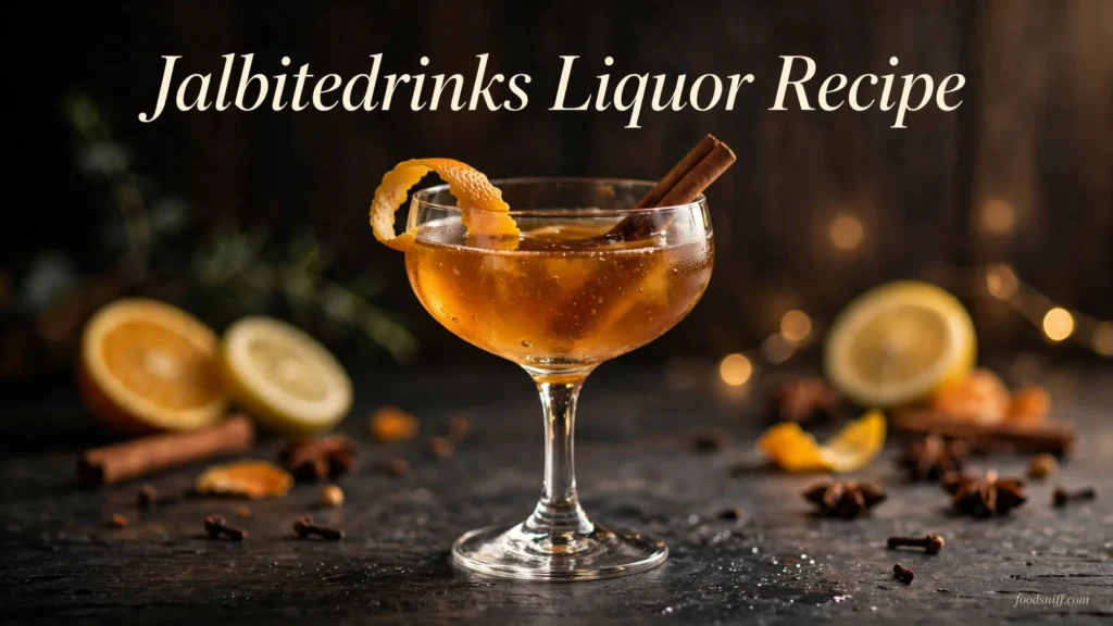 Jalbitedrinks liquor recipe served in a coupe glass with orange twist and cinnamon